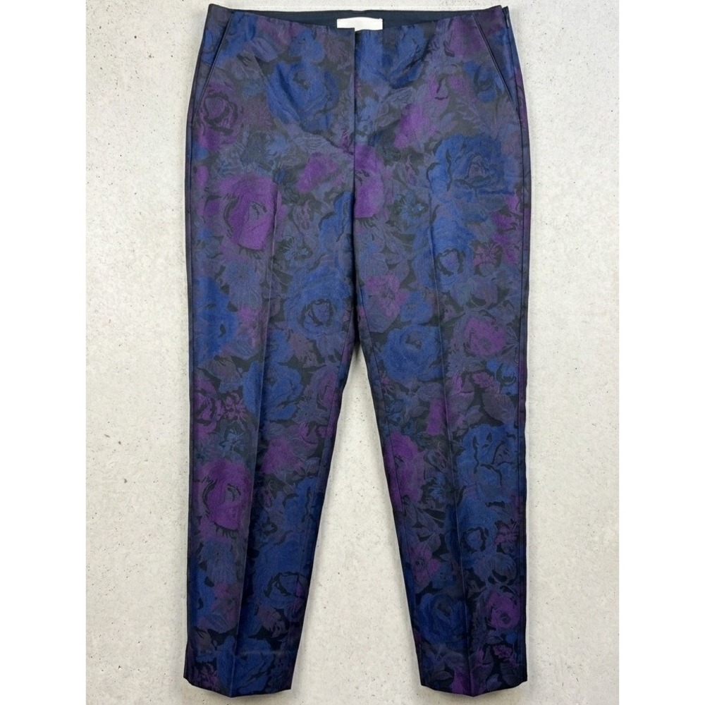 Talbots Floral Jacquard Ankle Pants Womens 6 Blue Purple Rose Brocade Evening